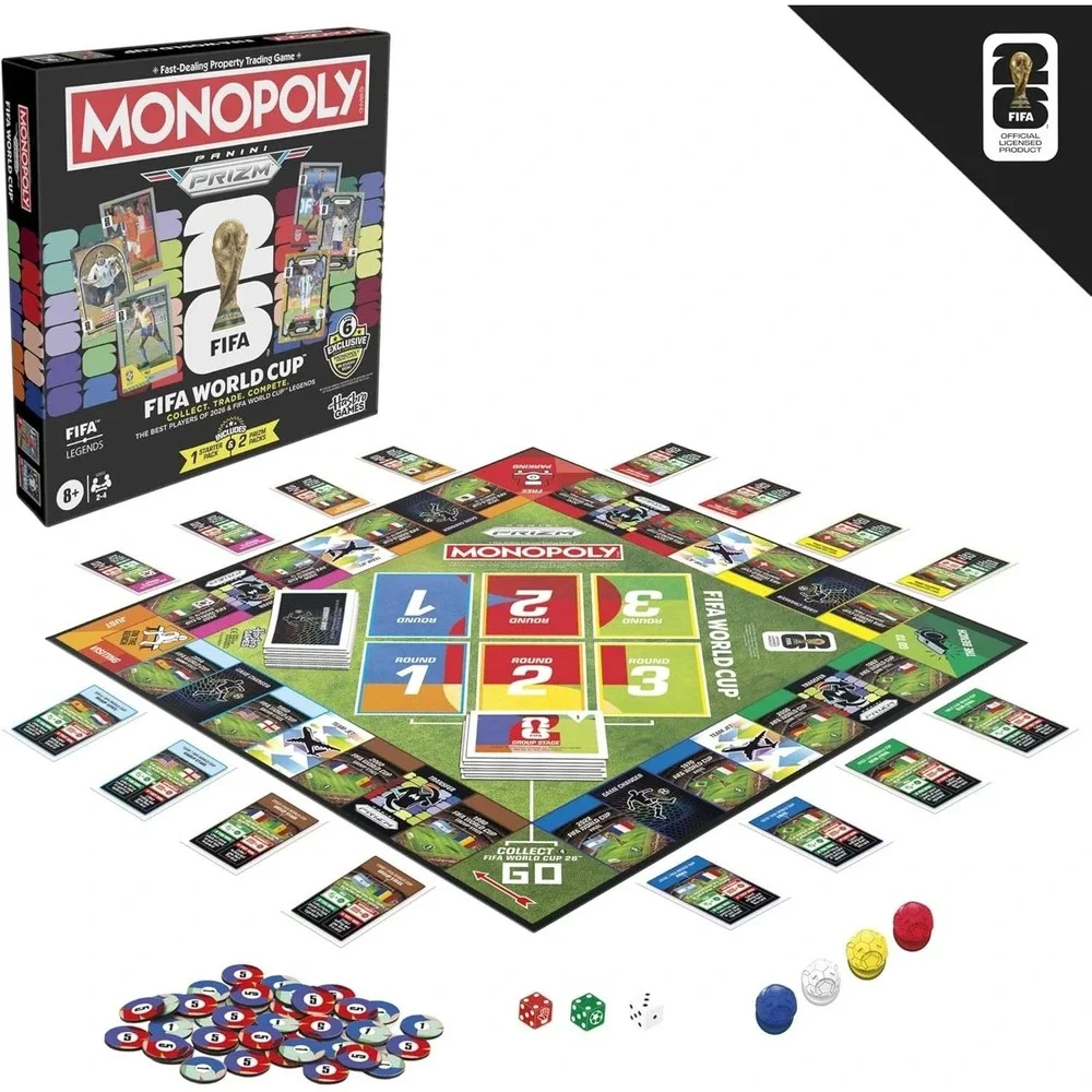 2026 Monopoly Panini Prizm FIFA World Cup Soccer Board Game 2 Sealed Packs Cards